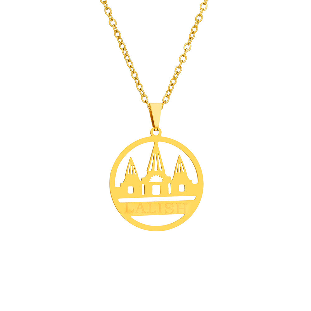 Collar con Colgante Geométrico de Estilo Étnico en Acero Inoxidable con Dije de Acero Titanio y Acabado Galvanizado para Uso Unisex