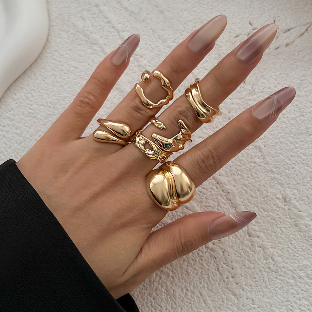 Minimalist Geometric Teardrop Zinc Alloy Plated Ring Set for Women
