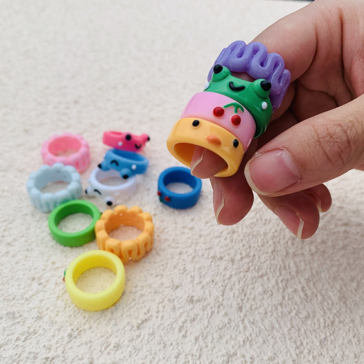 Minimalist Sweet Animal Frog Floral Resin Ring for Women