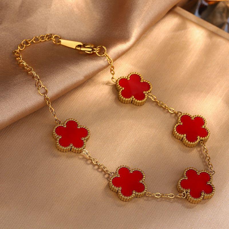 Fashion Elegant Floral Leaf Stainless Steel Plated Acrylic Bracelet for Women
