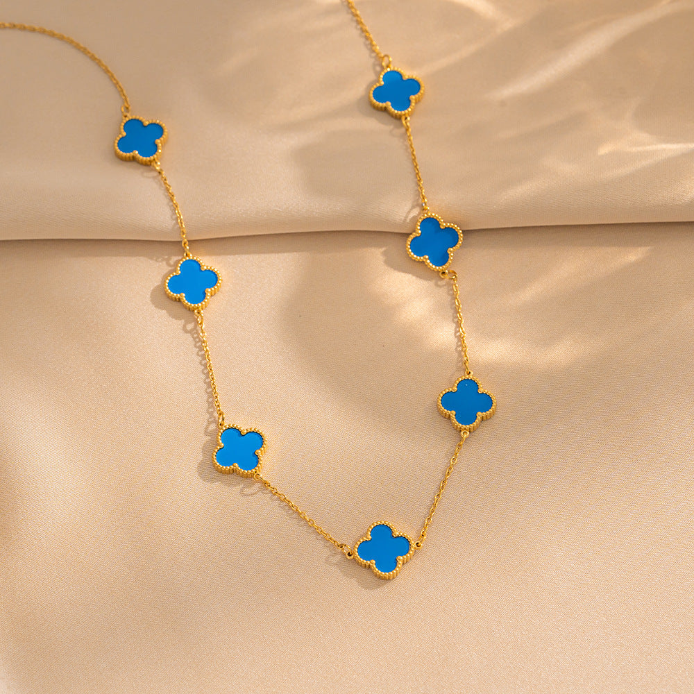 Luxury 18K Gold Plated Titanium Steel Four-Leaf Clover Double-Sided Shell Necklace for Women