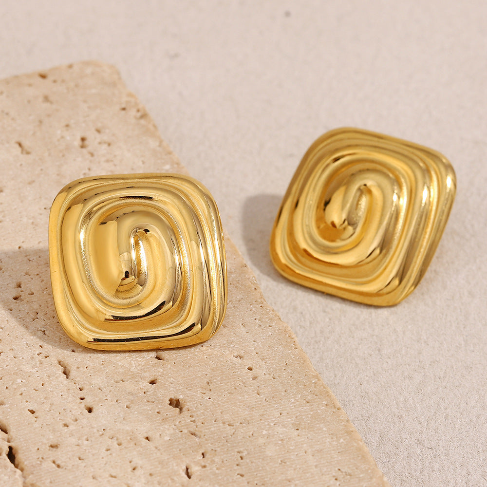 Minimalist Geometric Square Maze Stainless Steel Earrings with 18K Gold Plating for Women