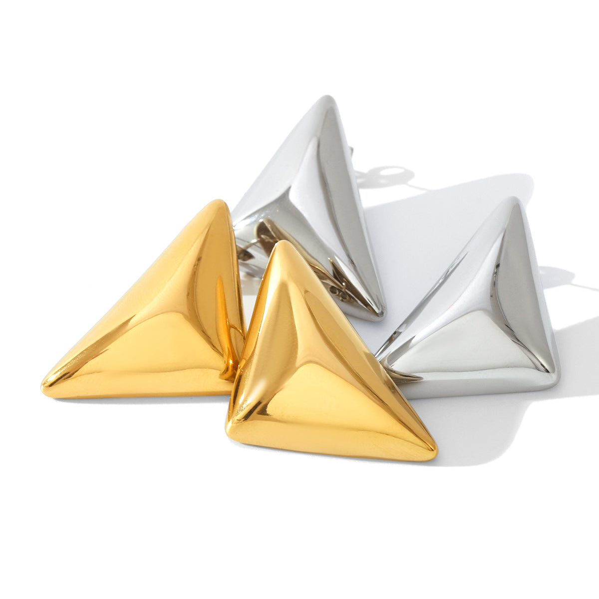 Minimalist Cold-Tone Geometric Triangle Stainless Steel Earrings for Women with Plated Finish Hypoallergenic Titanium Steel Studs