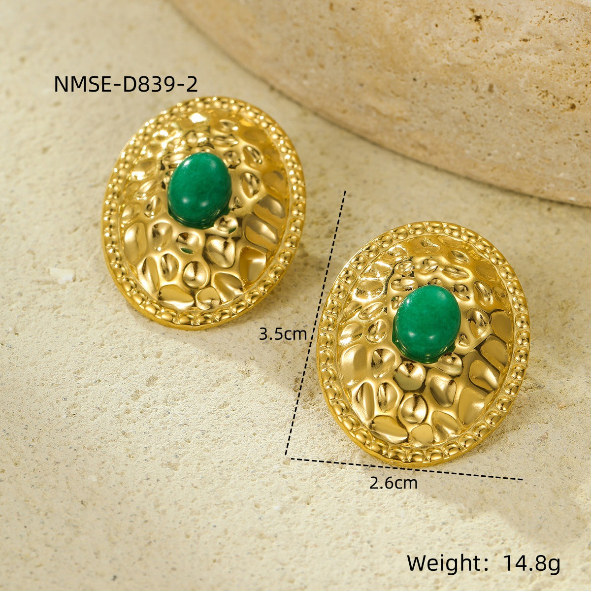 Pendientes de Acero Inoxidable con Textura Ovalada de Estilo Vintage con Incrustaciones de Piedra Natural para Mujer