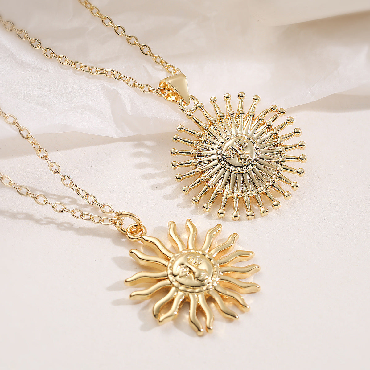 Minimalist Geometric Gold Plated Brass Sun Pendant Necklace