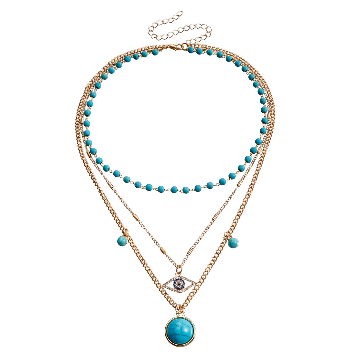 Vintage Bohemian Turquoise Pendant Necklace for Women Geometric Alloy Locket with Plated Finish