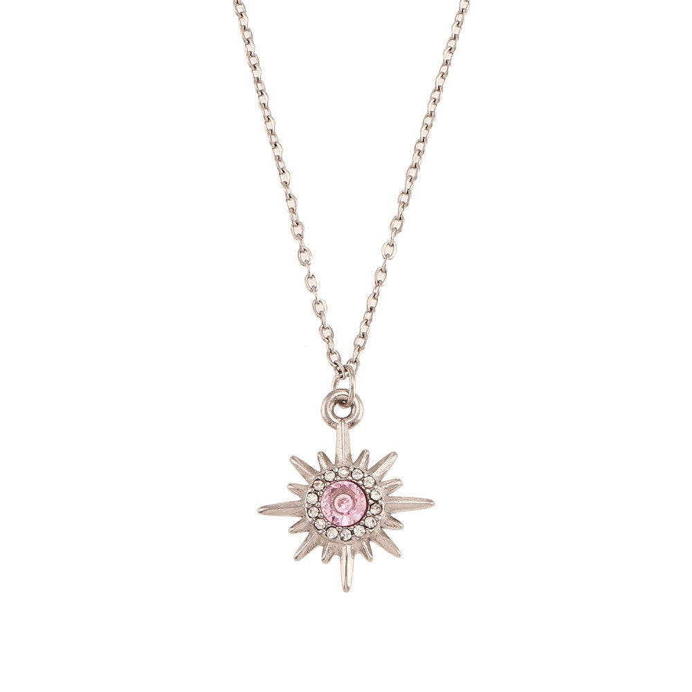 Collana con Pendente Geometrico alla Moda in Acciaio Inossidabile con Placcatura in Oro 18K, Accenti in Acciaio al Titanio, Accenti di Strass e Dettaglio con Frange per Donna