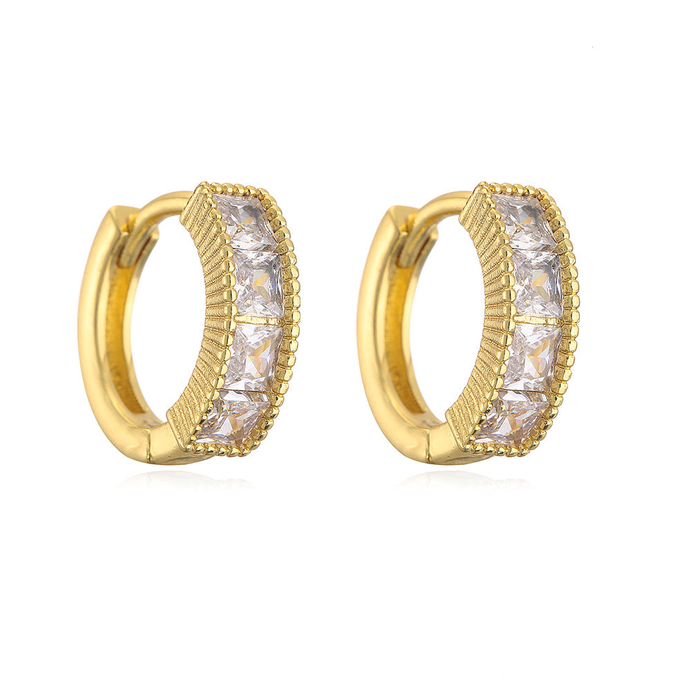 Minimalist Geometric Copper Earrings with Gold Plating and Micro-Paved Zirconia for Women
