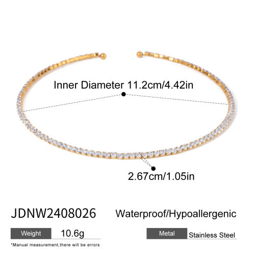 Elegante Collar de Letras Geométricas de Acero Inoxidable con Incrustaciones de Pedrería y Acabado Chapado para Mujer