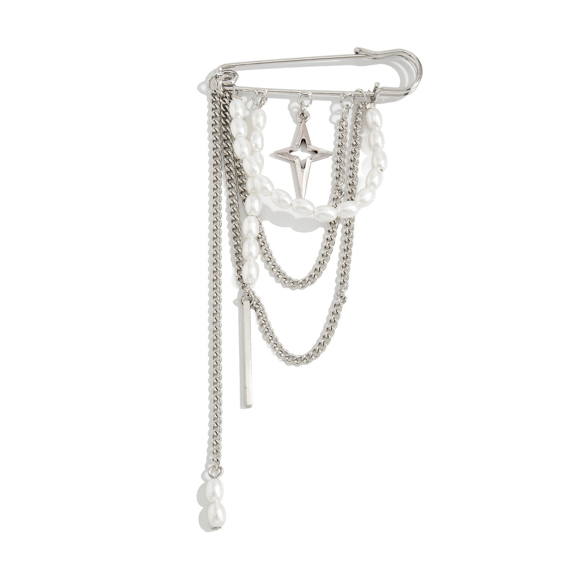 Elegant Star Shaped Imitation Pearl Brooch with Tassel Chain for Women