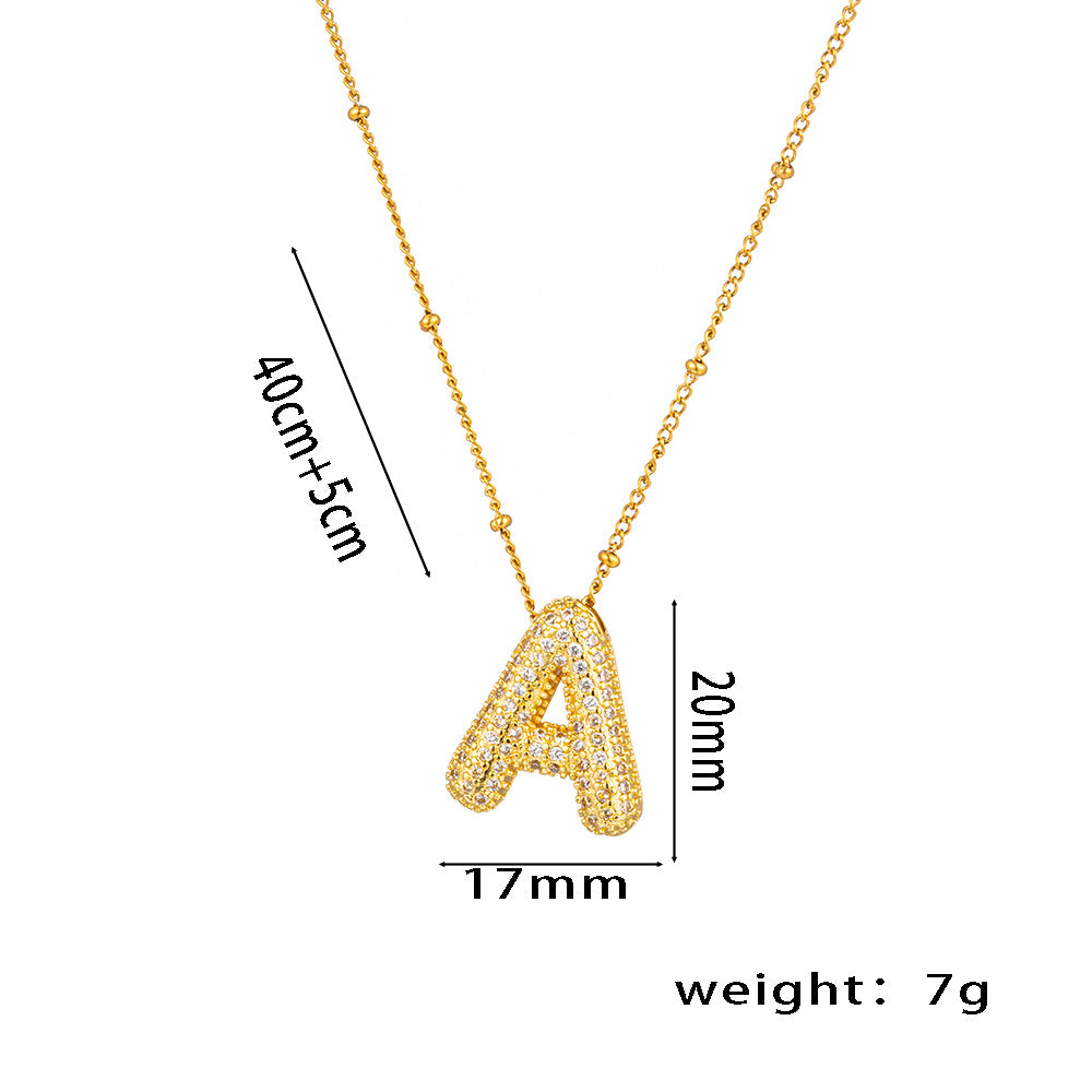 Fashion Unisex 18K Gold Plated Titanium Steel Alphabet Pendant Necklace with Micro-Set Zircon