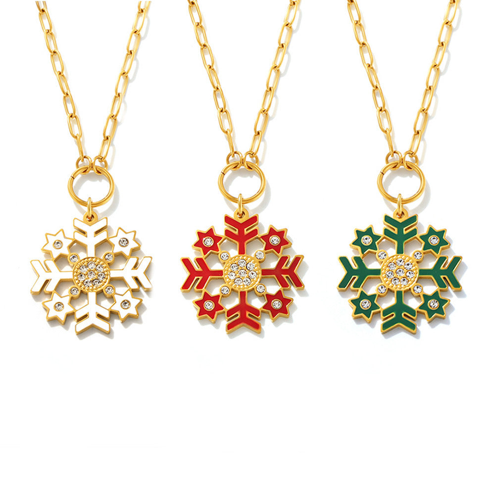 Collana con ciondolo di lusso a forma di ruota panoramica geometrica con zirconi e dettagli in smalto su catena in acciaio inossidabile da donna