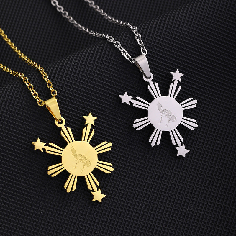 Collana unisex con ciondolo geometrico in acciaio al titanio placcato oro, stile a catena incrociata