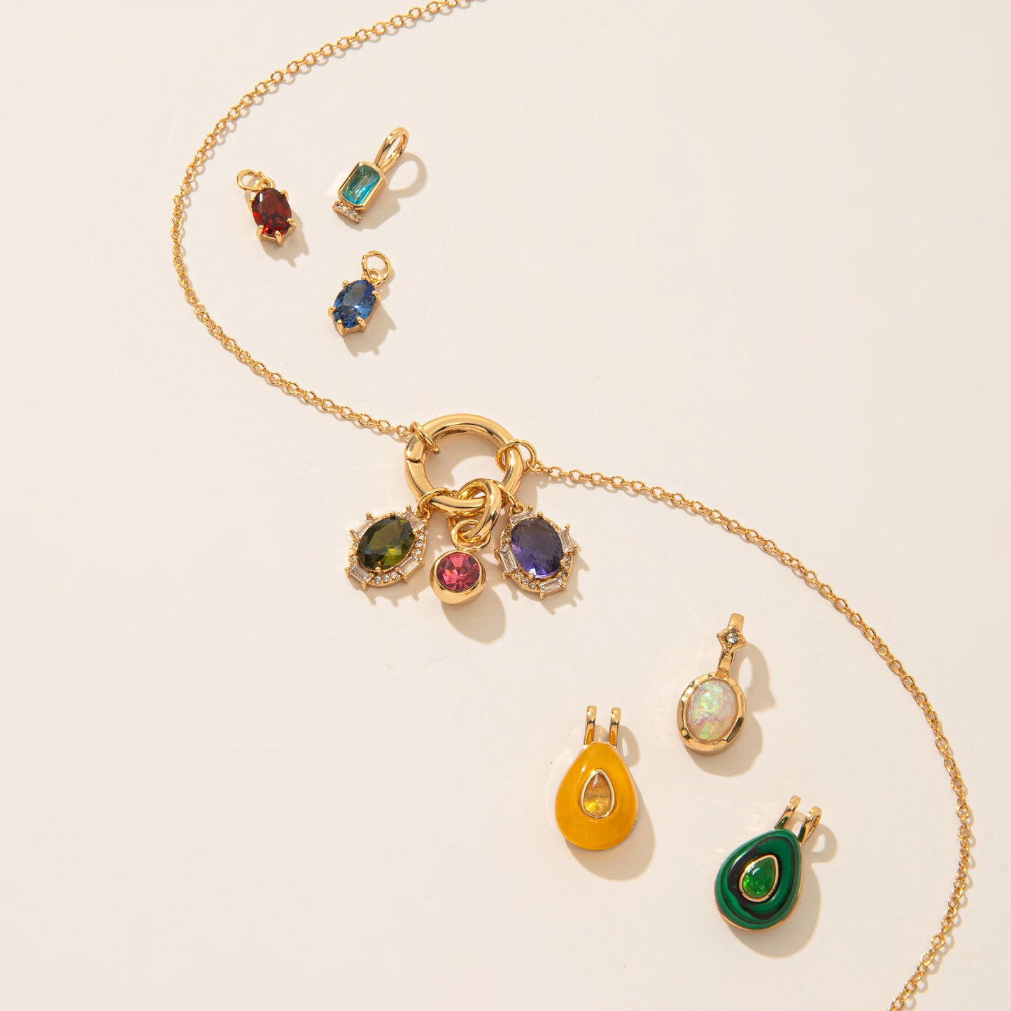 Vintage Geometric Stainless Steel PVD Gold Plated DIY Charm Bar Necklace with 12 Birthstones