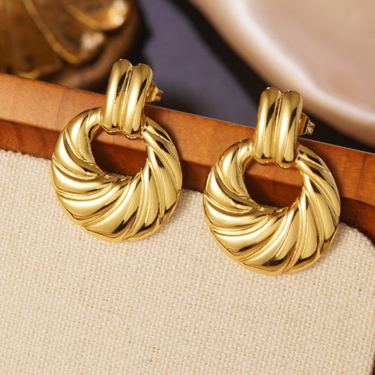 Pendientes de acero inoxidable de lujo vintage con estampado geométrico irregular para mujer