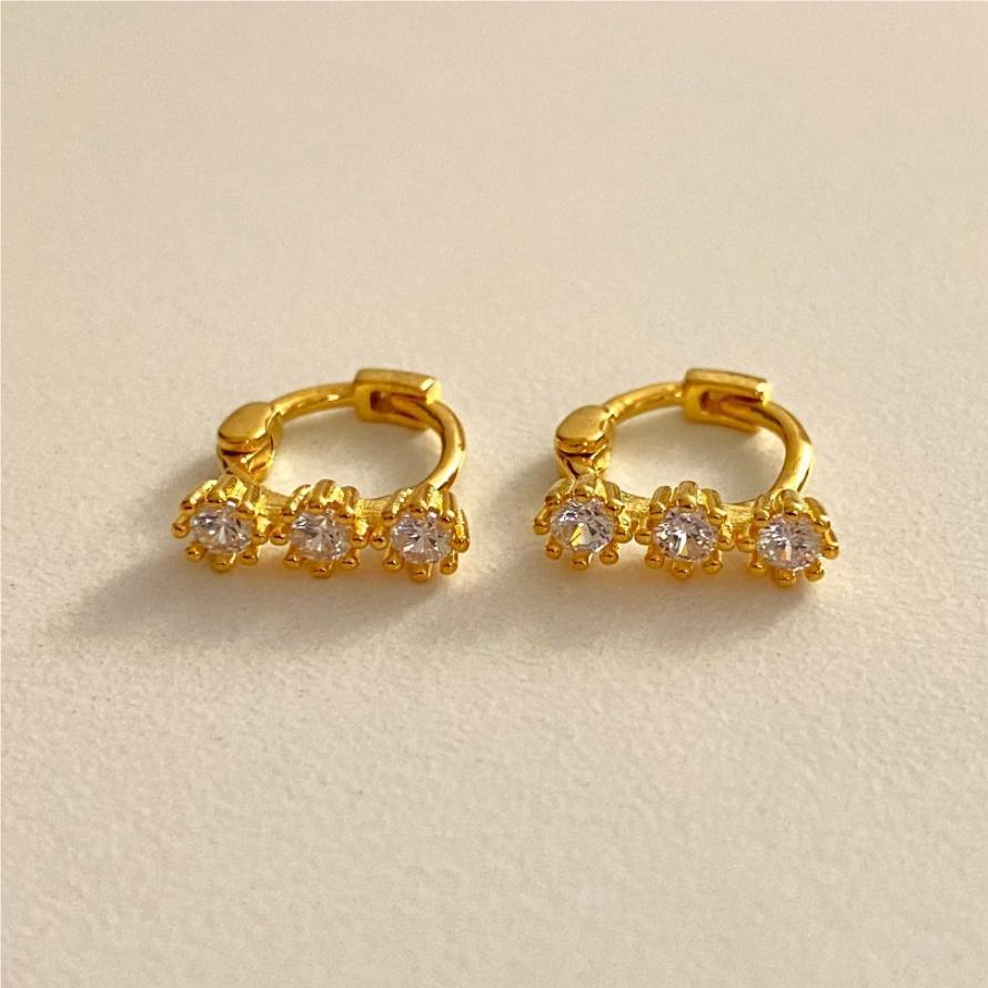 Minimalist Sweet 925 Sterling Silver Geometric Letter Cubic Zirconia Earrings Gold Plated