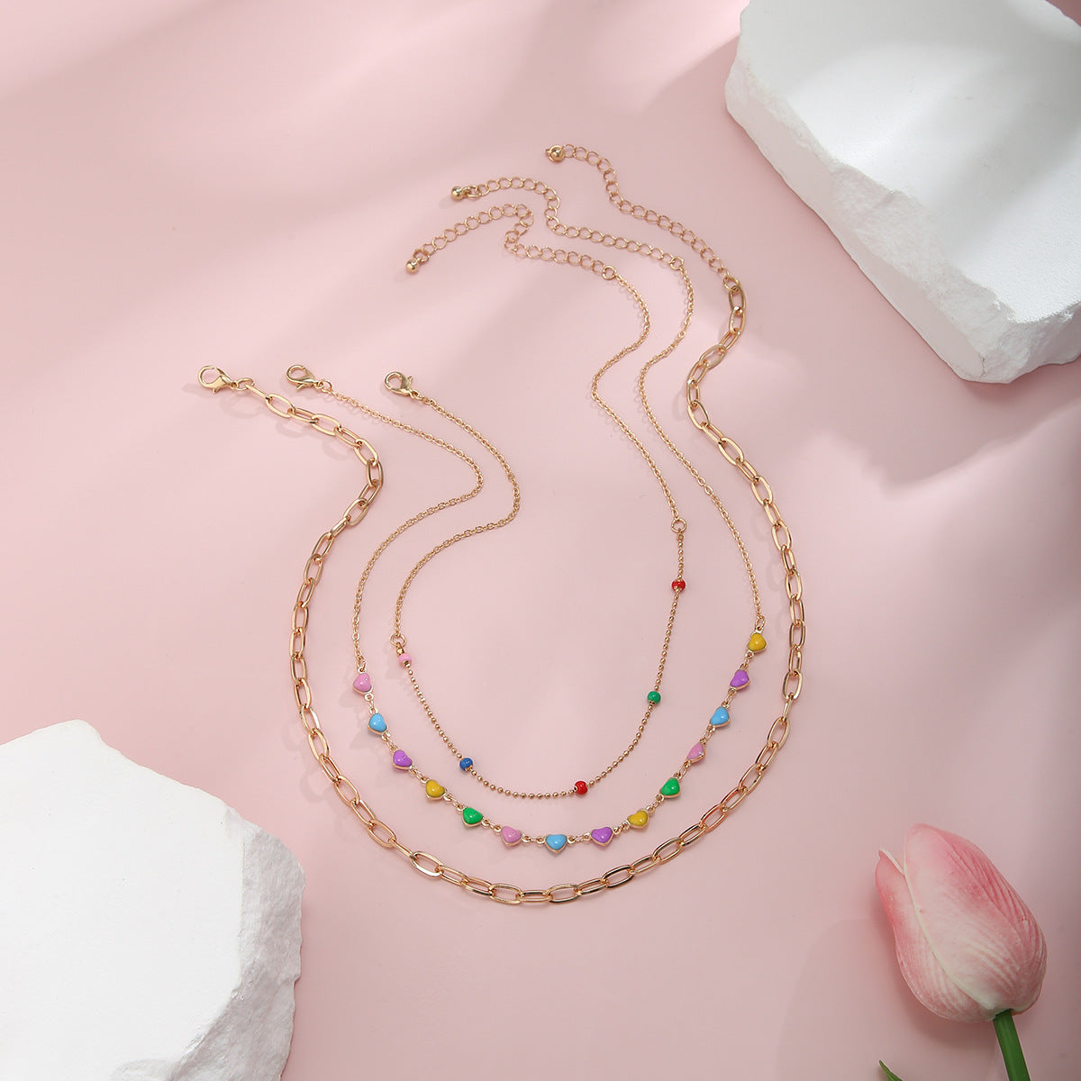 Colorful Drip Oil Butterfly Pendant Alloy Curb Chain Necklace for Women