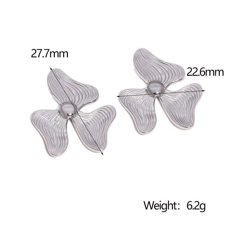 Minimalist 18K Gold Plated Stainless Steel Three-Petal Flower Stud Earrings for Women