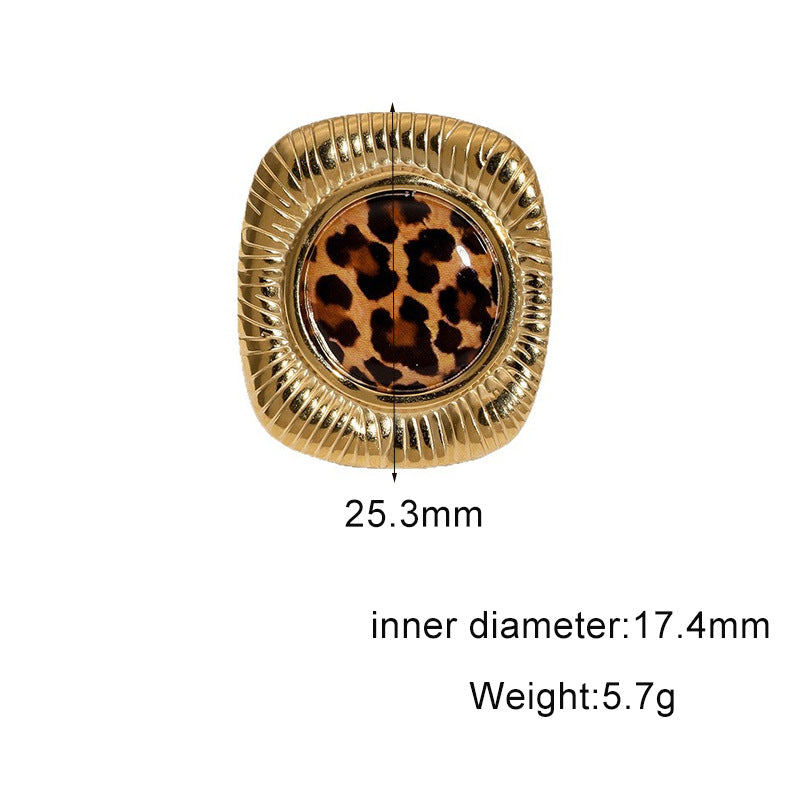 Luxury Leopard Print Geometric Plated Stainless Steel Open Ring for Women