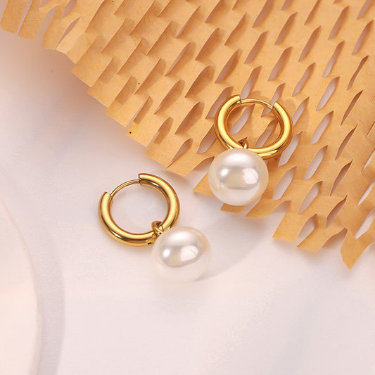 Pendientes románticos franceses vintage de perlas para mujer en acero inoxidable con baño de oro de 18K y diseño geométrico