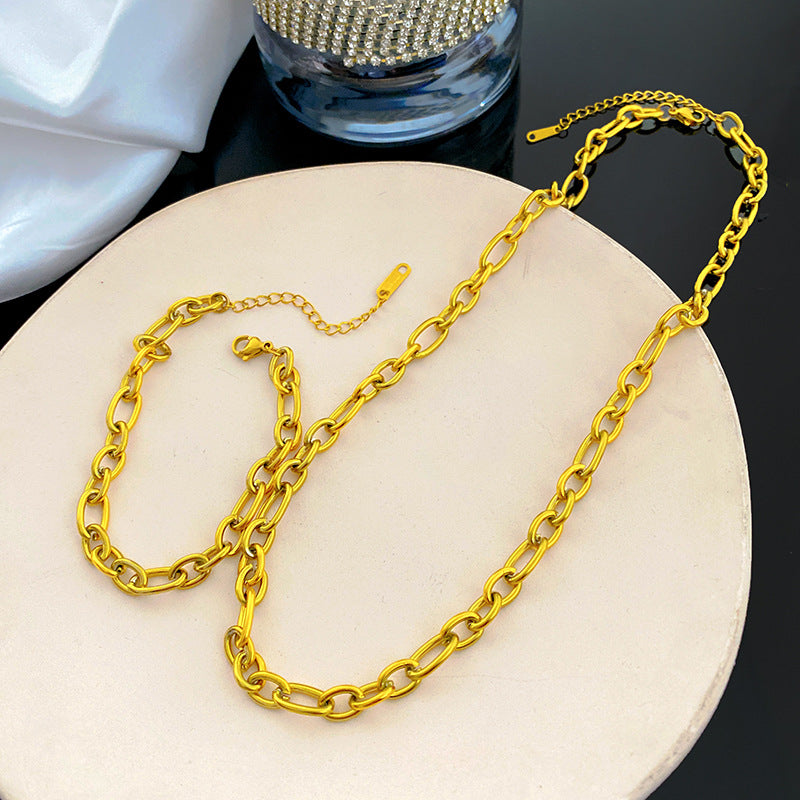 Hip-hop Titanium Steel Rope Cuban Link Chain Necklace with Heart Geometric Pendant PVD Plated Unisex