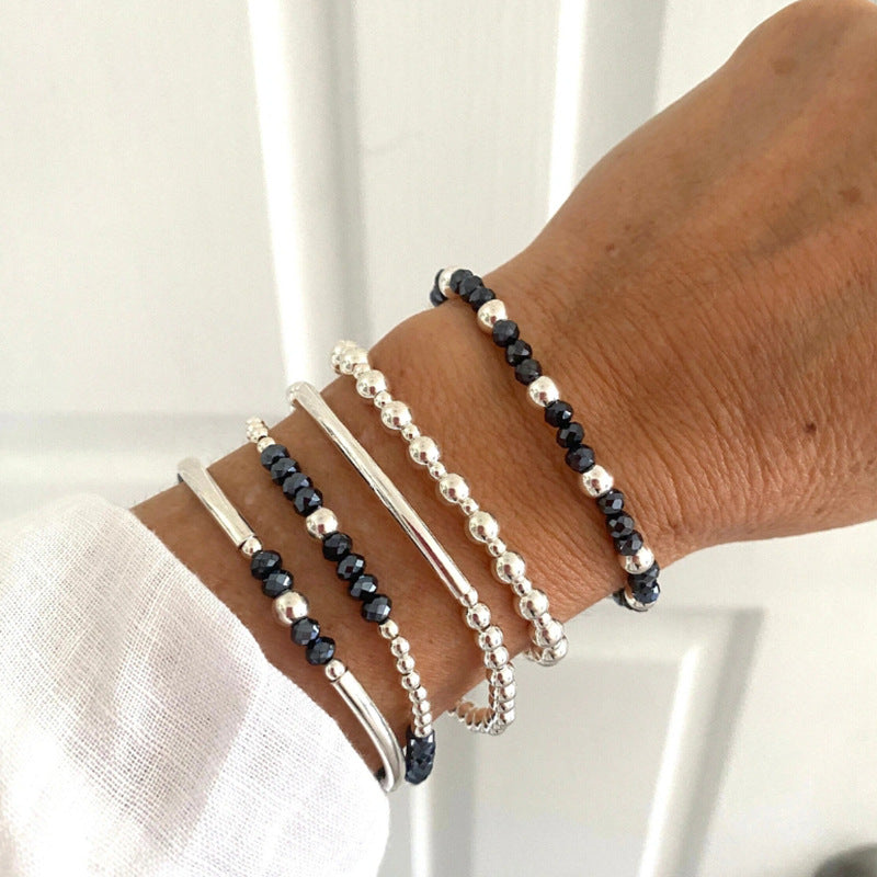 Bohemian Style Geometric Beaded Elastic Bracelet Set for Women with CCB Pearl and Acrylic Beads