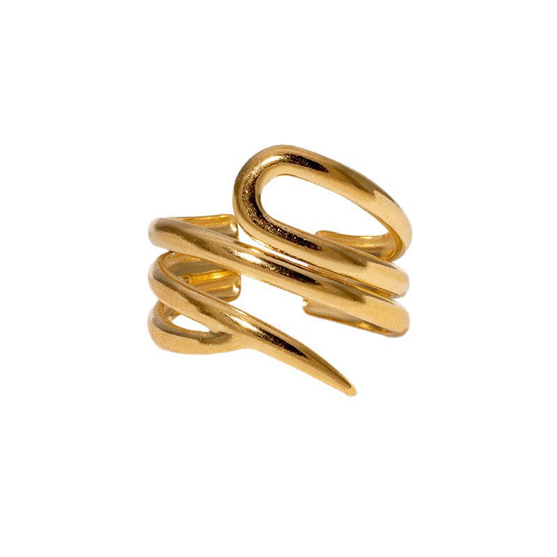Anello aperto da donna in acciaio inossidabile geometrico minimalista con finitura placcata e design dalle linee pulite
