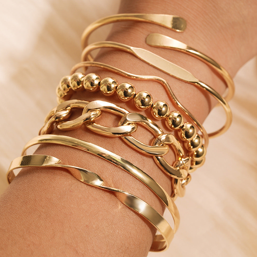Geometric Plated Alloy Bracelet Set
