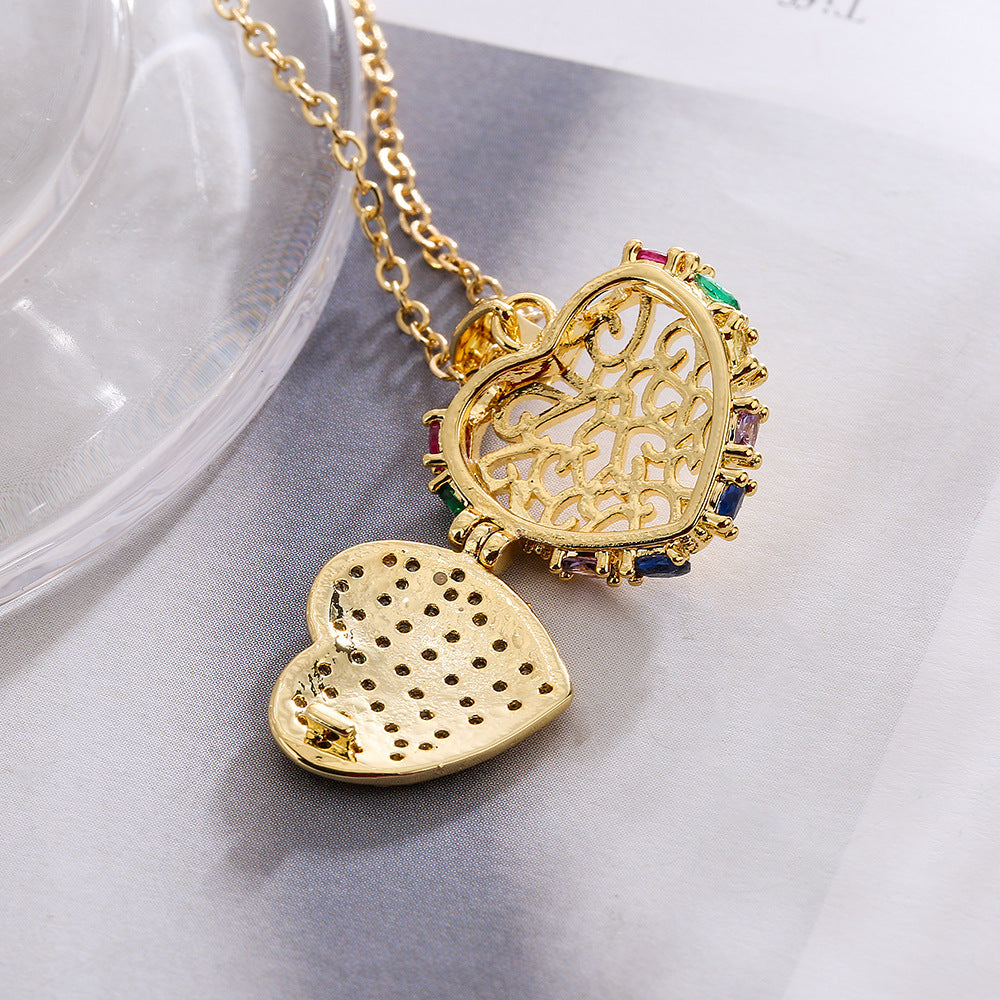 Minimalist Heart-Shaped Copper Pendant Necklace with Gold Plating and Cubic Zirconia for Women