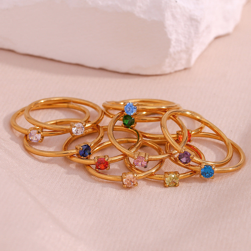 Minimalist Geometric Stainless Steel Plated 18K Gold Birthday Ring for Women