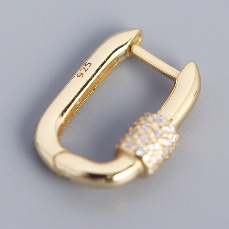 Geometric Oval S925 Sterling Silver Ear Cuffs with Rhinestone Inlay for Women
