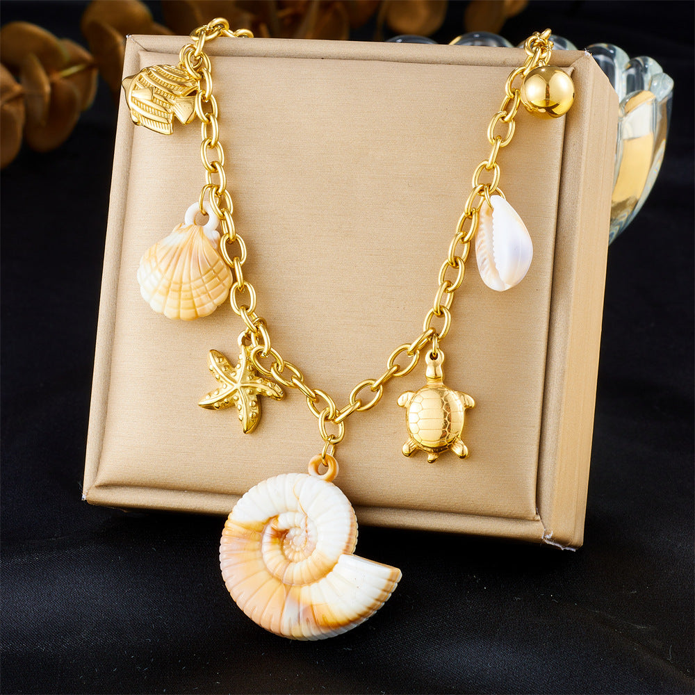 Elegant Stainless Steel Drip Oil Moon Sun Flower Pendant Necklace with Cable Chain for Women