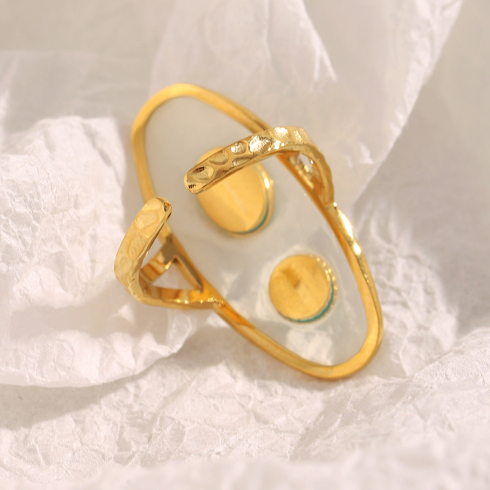 Anillo abierto de acrílico geométrico transparente verde estilo vintage de acero inoxidable con baño de oro de 18 quilates para mujer