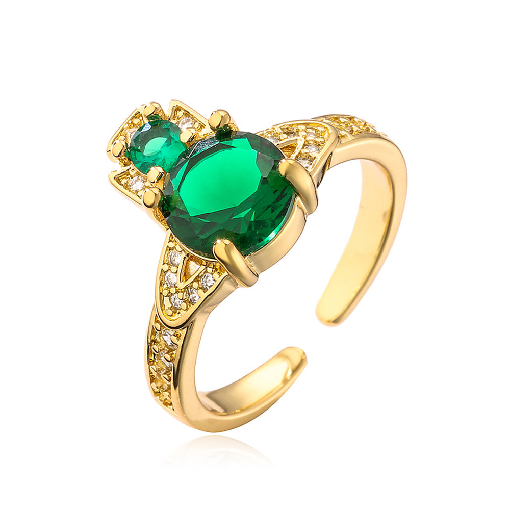 Irregular Geometric Open Ring for Women Made of Brass with Real Gold Plating and Micro-Paved Zirconia