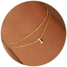 Minimalist Gold Plated Stainless Steel Letter Charm Bracelet Unisex Double Layer Beaded Chain