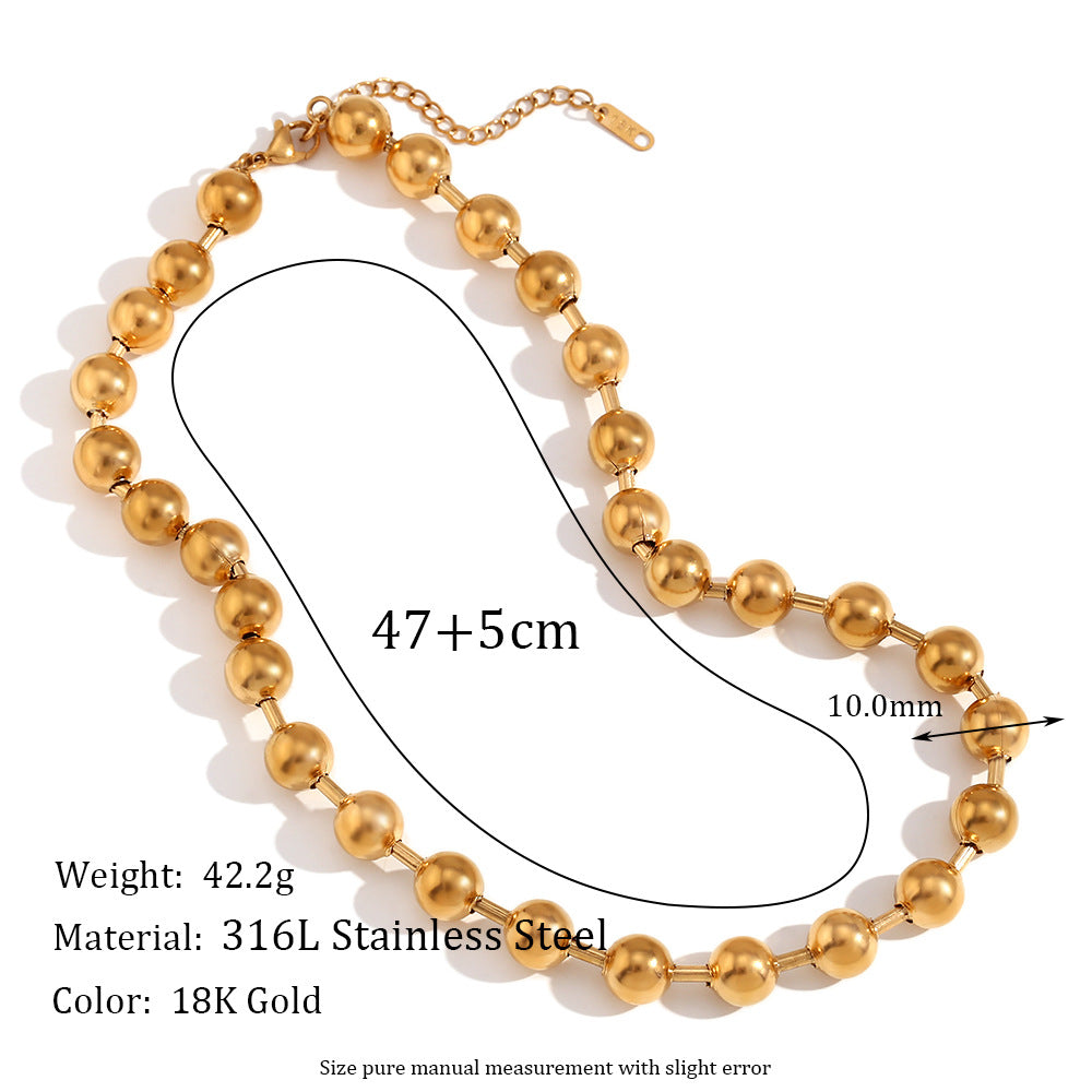 Minimalist Geometric Round Bead Necklace for Women in Stainless Steel with 18K Gold Plating