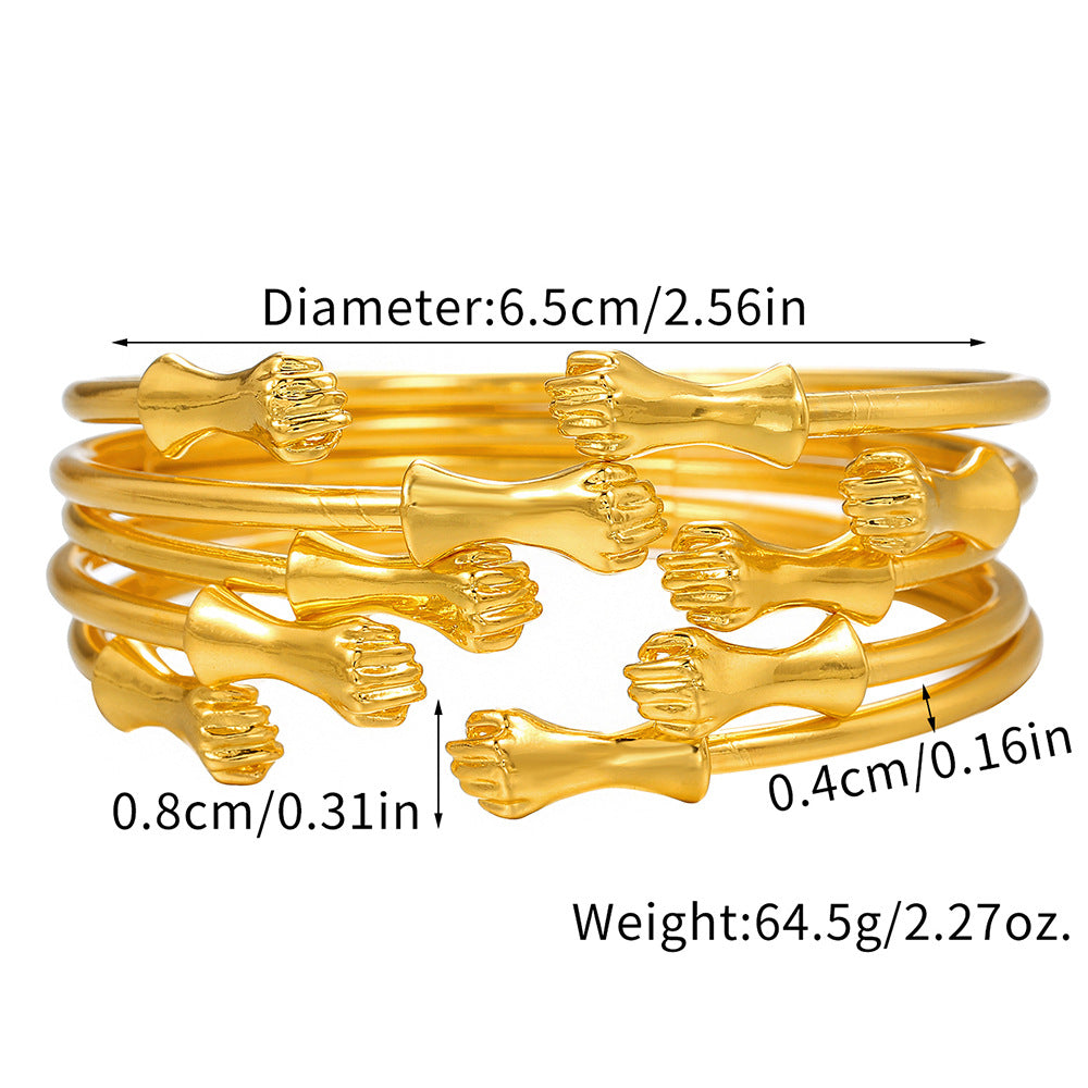 Hip-hop Punk Geometric Fist Plated Alloy Cuff Bracelet Set for Men and Women