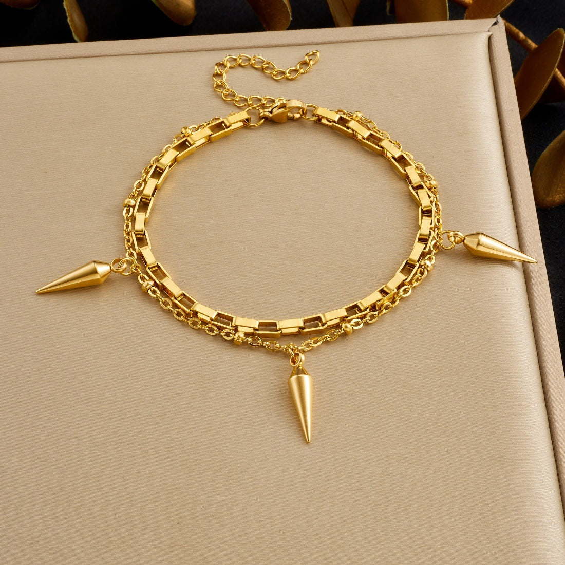Casual Gold Plated Stainless Steel Bracelet with Rivet Details