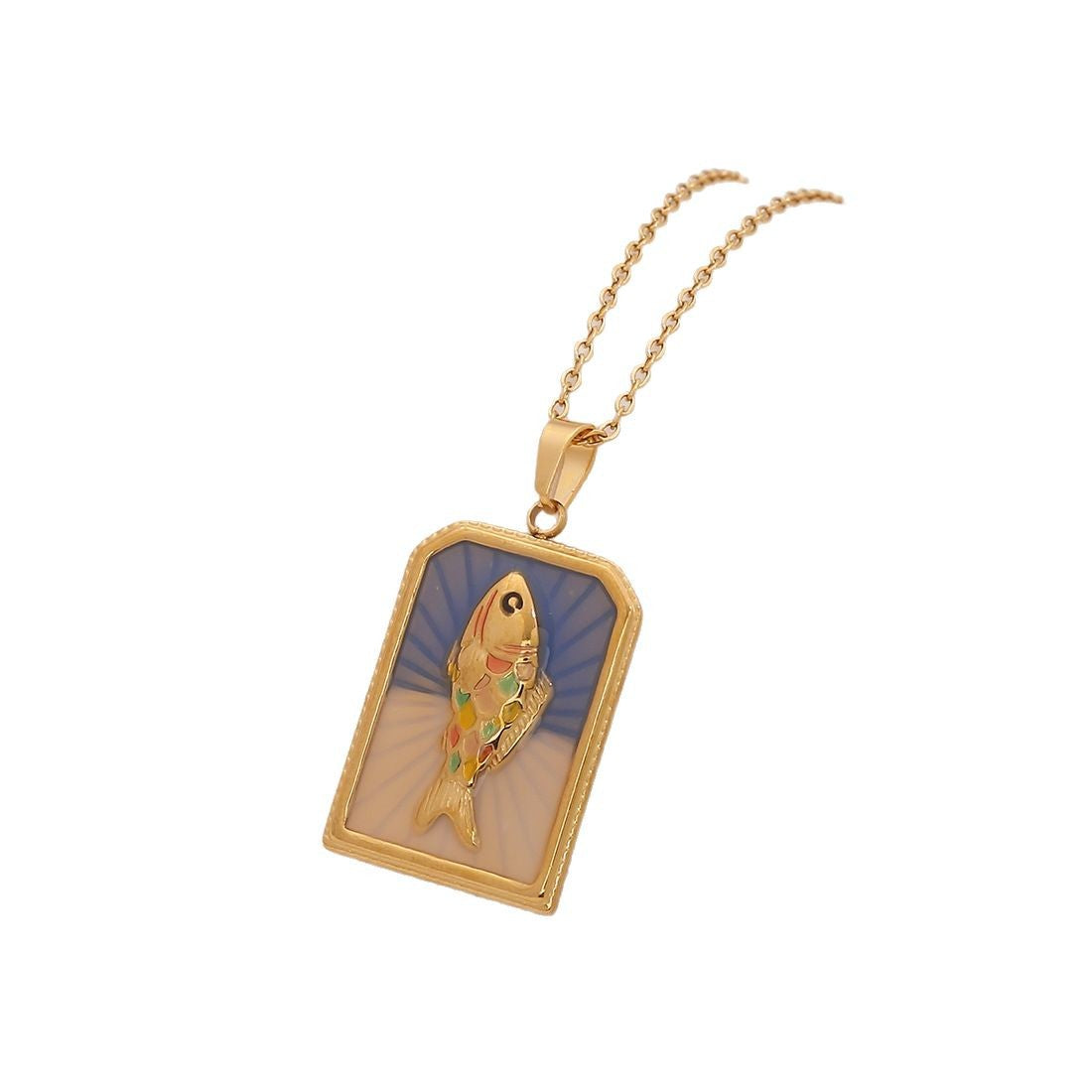 Vintage Fish-Shaped Enamel Stainless Steel Pendant Necklace with O-Chain for Women