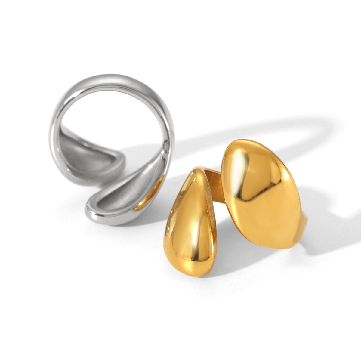 Anello Aperto Minimalista Asimmetrico Geometrico Gioielli da Donna in Acciaio Inossidabile Placcato Oro 18K
