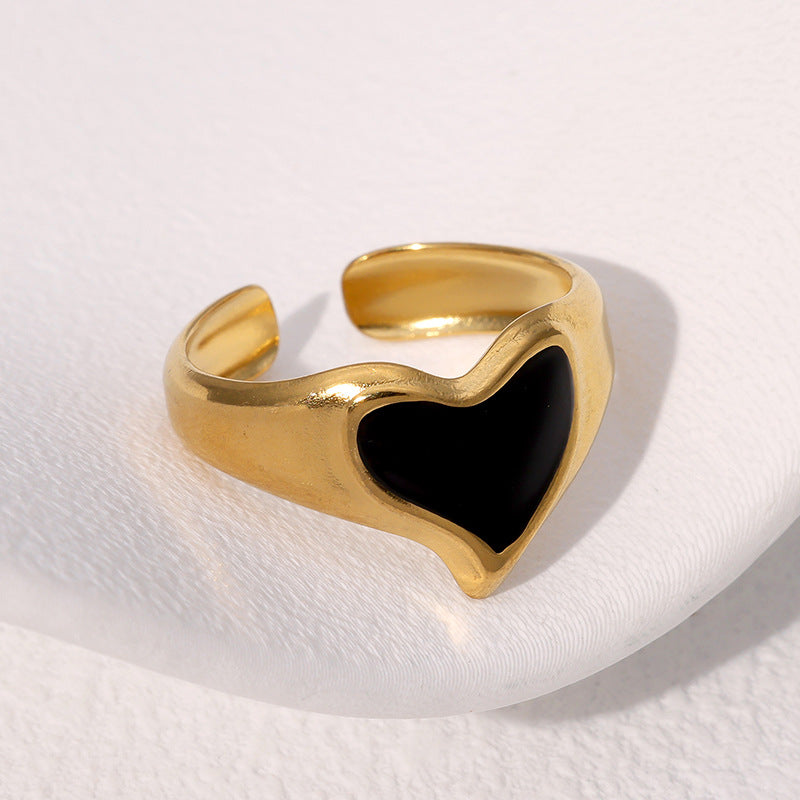 Anello da donna regolabile in acciaio inossidabile placcato oro a forma di cuore minimalista