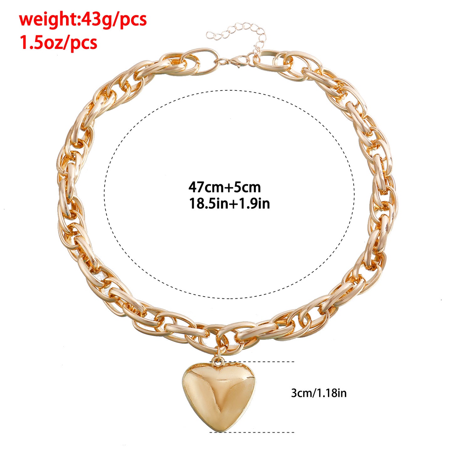 Minimalist Hollow-Out Oversized O-Link Necklace with Large Heart Pendant for Women