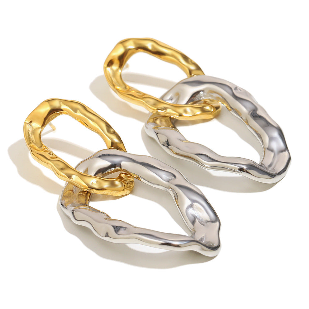 Minimalist Modern Geometric Stainless Steel Ear Studs with 18K Gold Plating and Hammered Texture for Women
