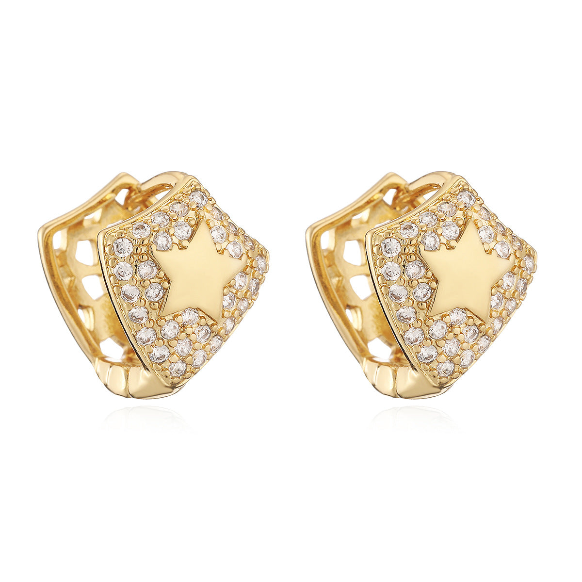 Minimalist Geometric Heart-Shaped Zirconia Ear Clips for Women in Copper with 18K Gold Plating