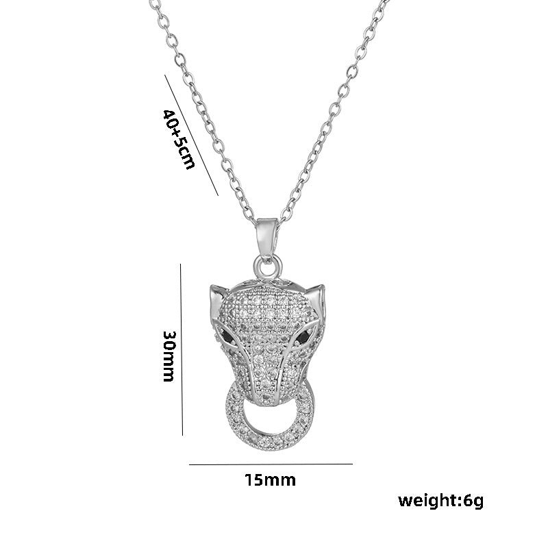 Minimalist Leopard Pendant Necklace in Titanium Steel with Micro-Pave Zirconia on O-Chain for Women