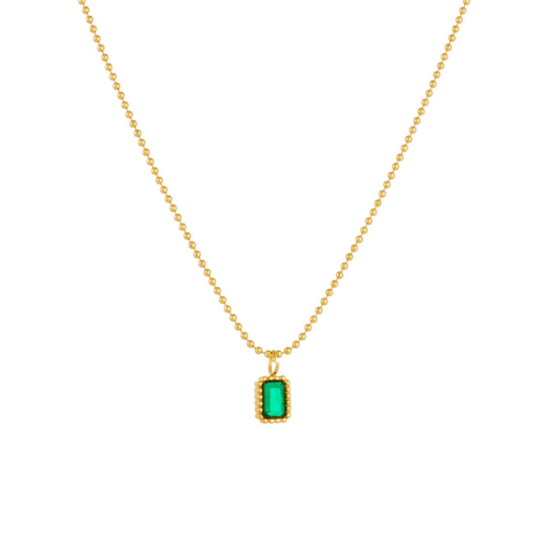 Vintage Gold Plated Square Geometric Cubic Zirconia Stainless Steel Ball Chain Necklace for Women