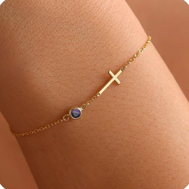 Elegant 18K Gold Plated Stainless Steel Cross Geometric Bracelet for Women