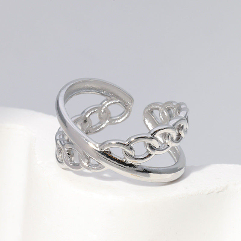 Vintage Geometric Titanium Steel Adjustable Ring for Women and Men with Electroplated Finish