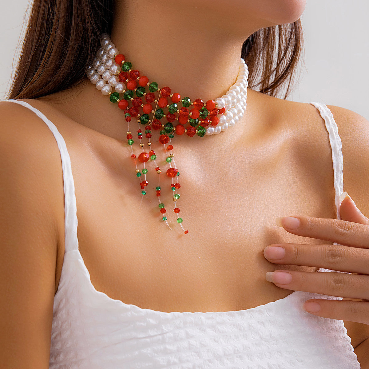 Gothic Geometric Acrylic Bead Tassel Choker Necklace for Women