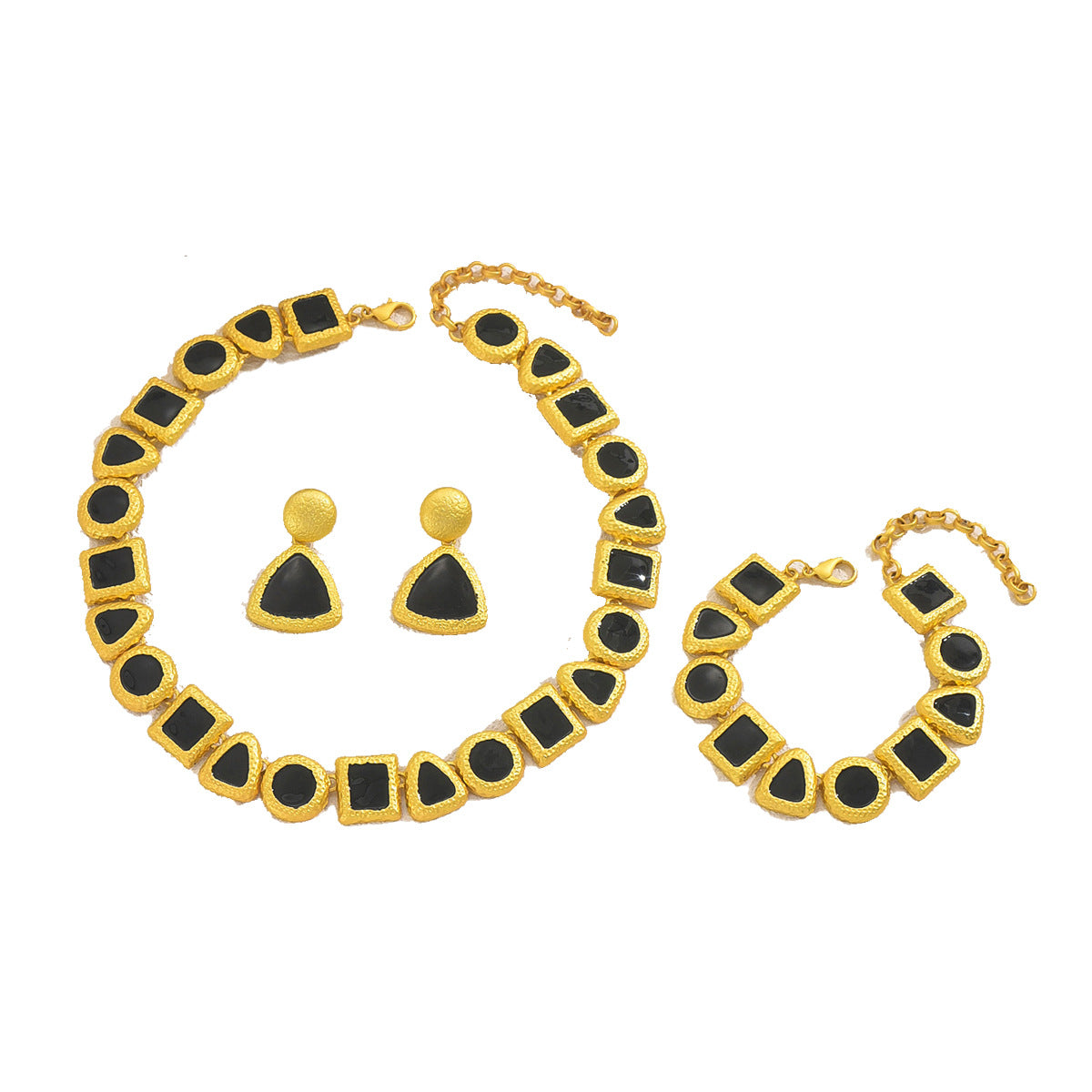 Set di collana lunga geometrica minimalista con smalto a goccia in rame e orecchini e bracciale abbinati per donna